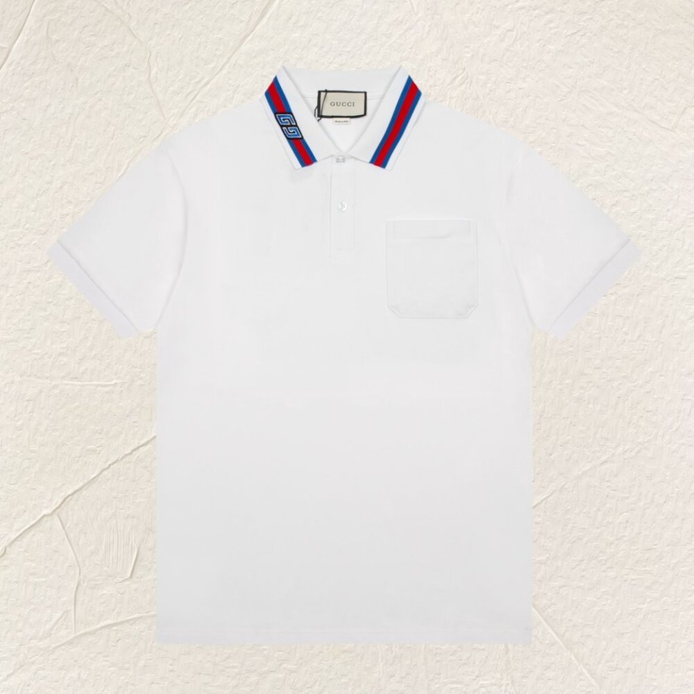 Gucci Logo Stripe Polo Shirt (White)